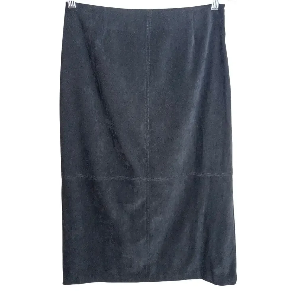Vintage Casual Corner Annex Black Faux Suede Midi Skirt Size Small - Picture 2 of 7